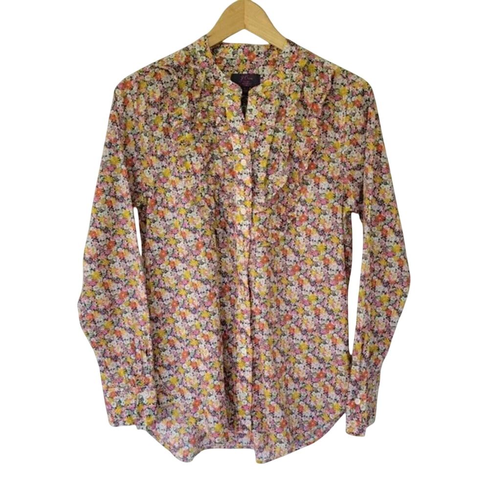 J Crew Liberty Libby Floral Daisy Ruffle Collar Blouse Women Size S Long Sleeve